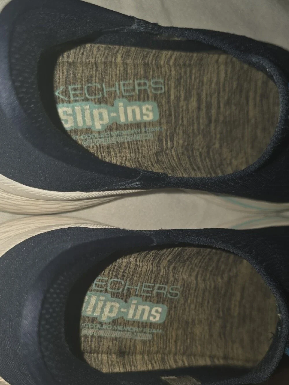 Skechers Slip-On Max Cushion Walking Sneakers in Navy and Light Blue